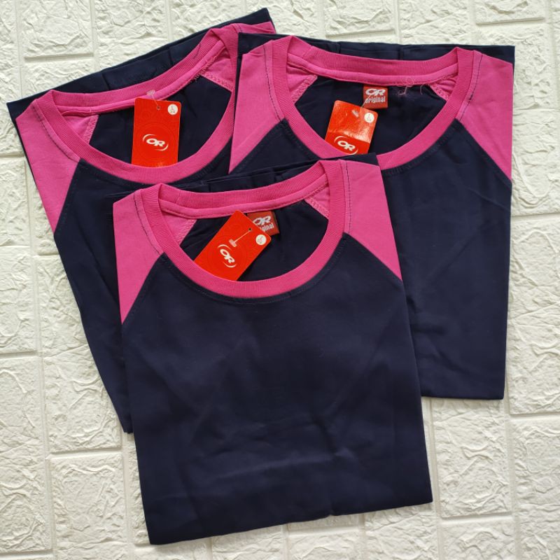 kaos polos reglan NAVY-PINK lengan 3/4 UK M L XL XXL