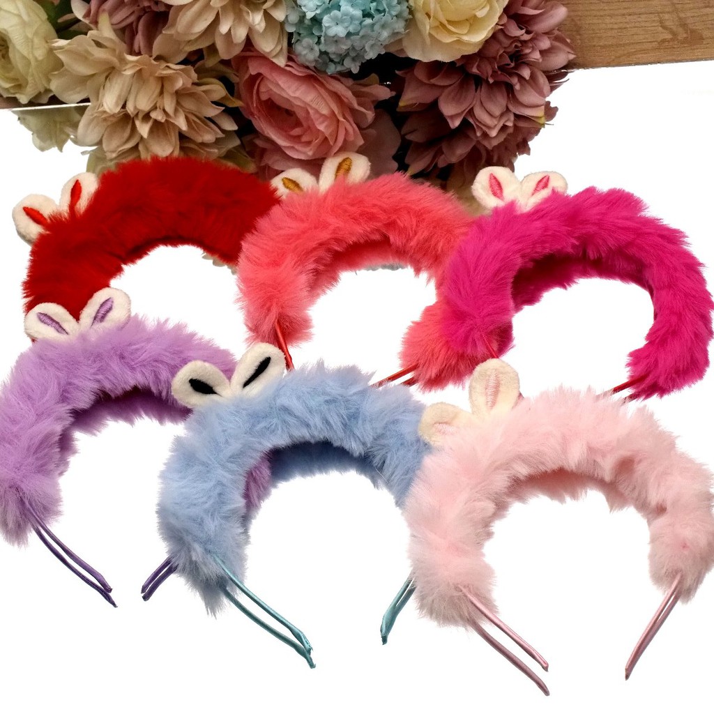 Bando Little Rabbit Full Bulu Halus Lembut Bando Pompom Kelinci Cute Fashion Korea Wanita Aksesoris Rambut Anak Perempuan Murah Berkualitas