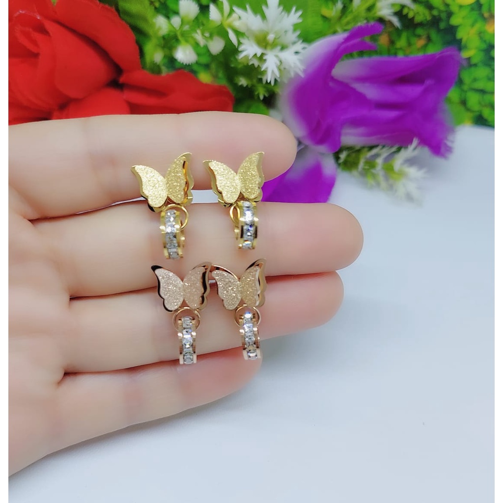 Set titanium gelang,cincin dan anting perhiasan wanita 0082