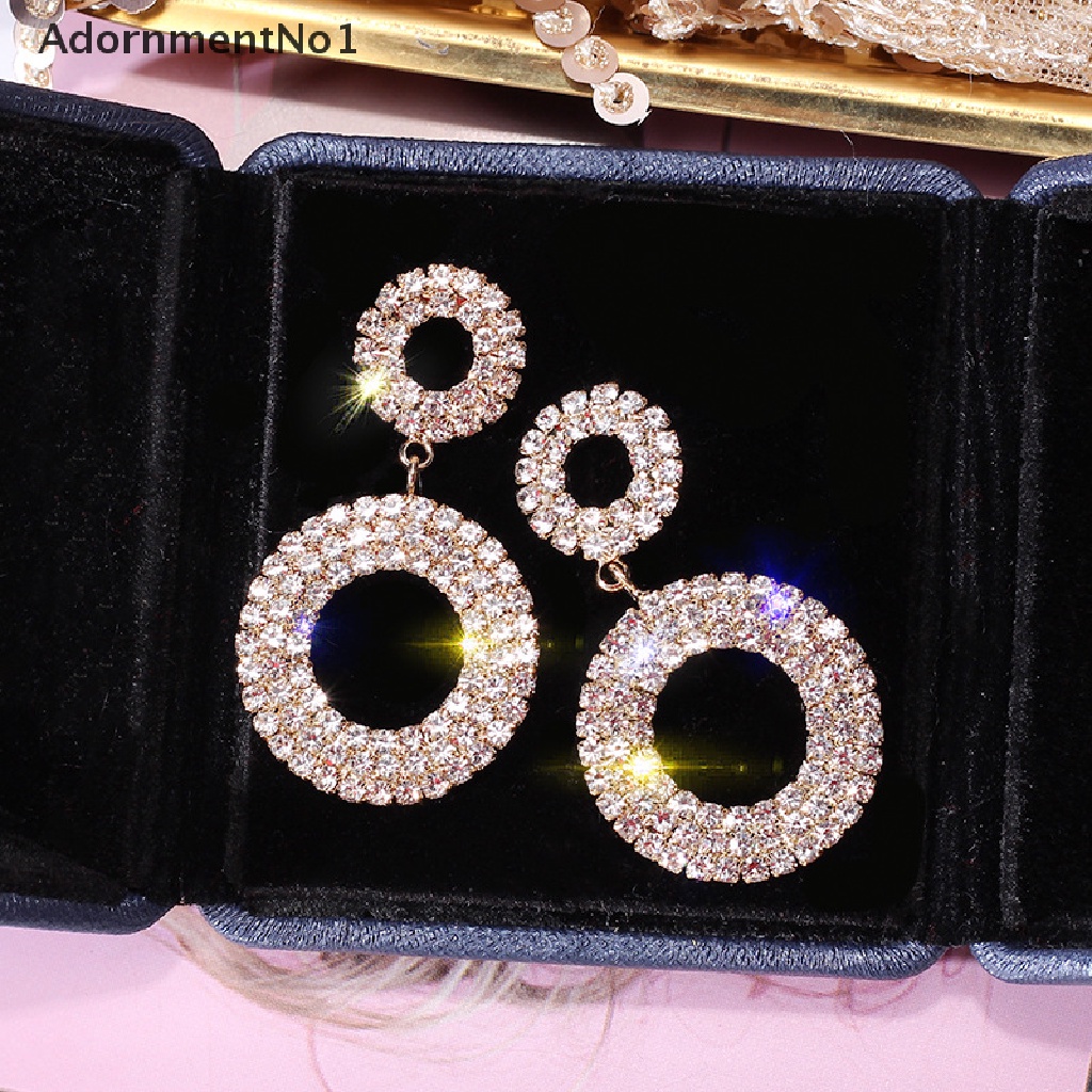 (AdornmentNo1) Anting Bulat Geometri Aksen Kristal Mewah Untuk Perhiasan Wanita / Pernikahan / Hadiah