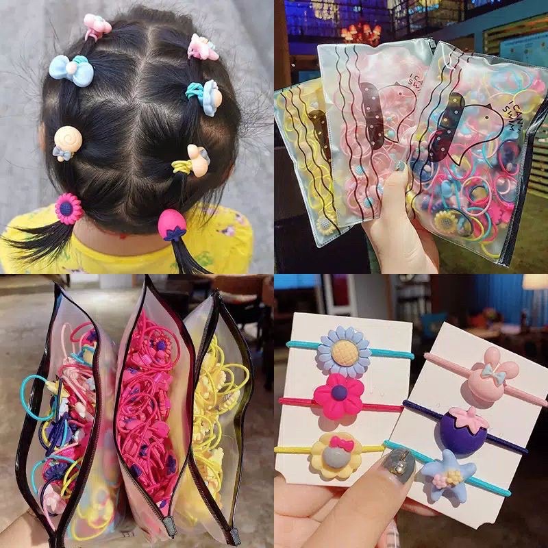 ikat rambut anak impor lucu isi 20pc free pouch