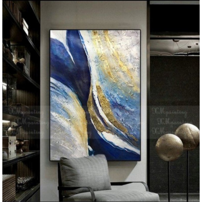 lukisan abstrak biru 80x120