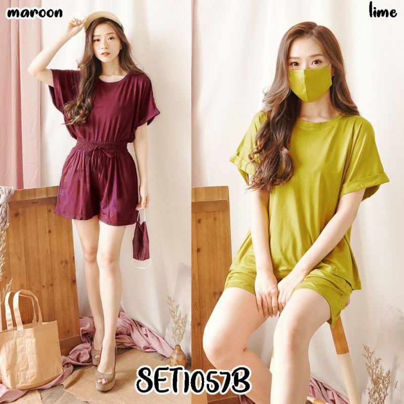 Setcel Setelan Celana Pendek Wanita Casual Santai Rayon Halus Adem 1195