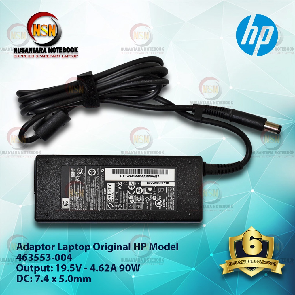 Adaptor Charger HP Original 19.5V-4.62A 90W DC 7.4 X 5.0mm