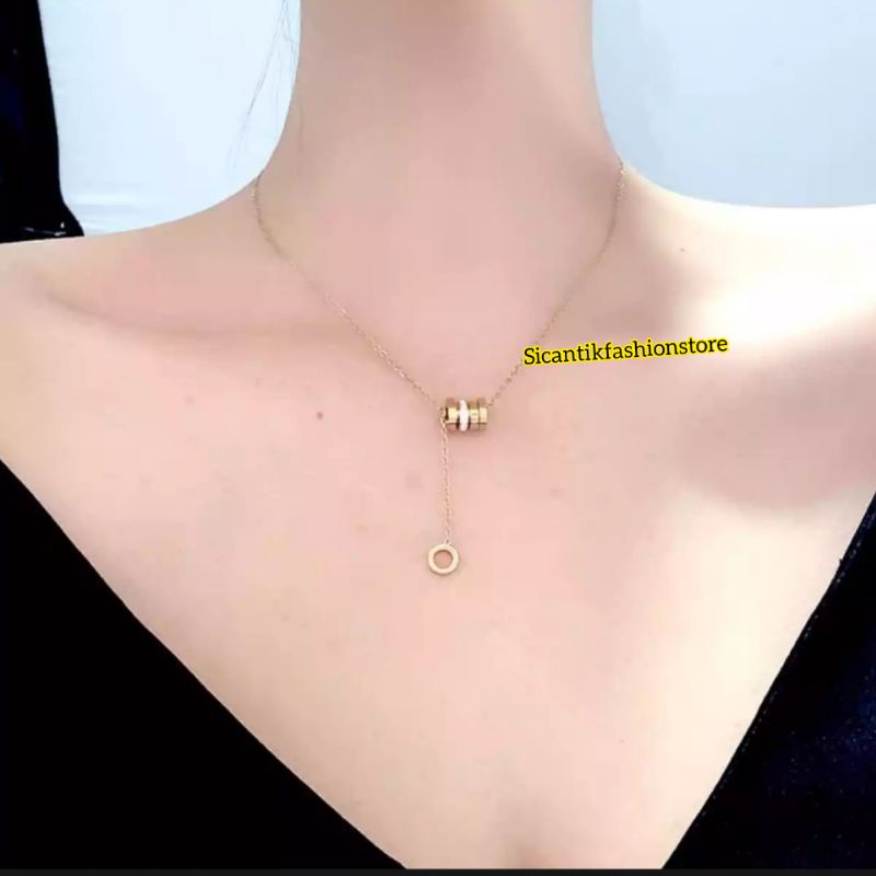 Kalung Titanium Wanita Model Ring Terbaru Anti Karat selamanya Kalung Wanita Liontin Ring Bulat Mewah