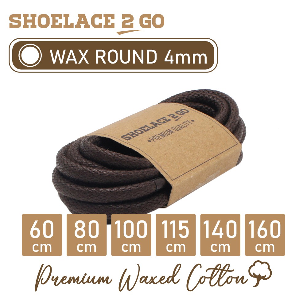 SHOELACE 2 GO PREMIUM TALI SEPATU LILIN WAX BULAT ROUND - WR4 - C2 - DARK BROWN - 4MM