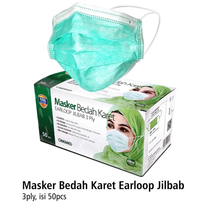 [New] Masker Jilbab Green OneMed box 50pcs