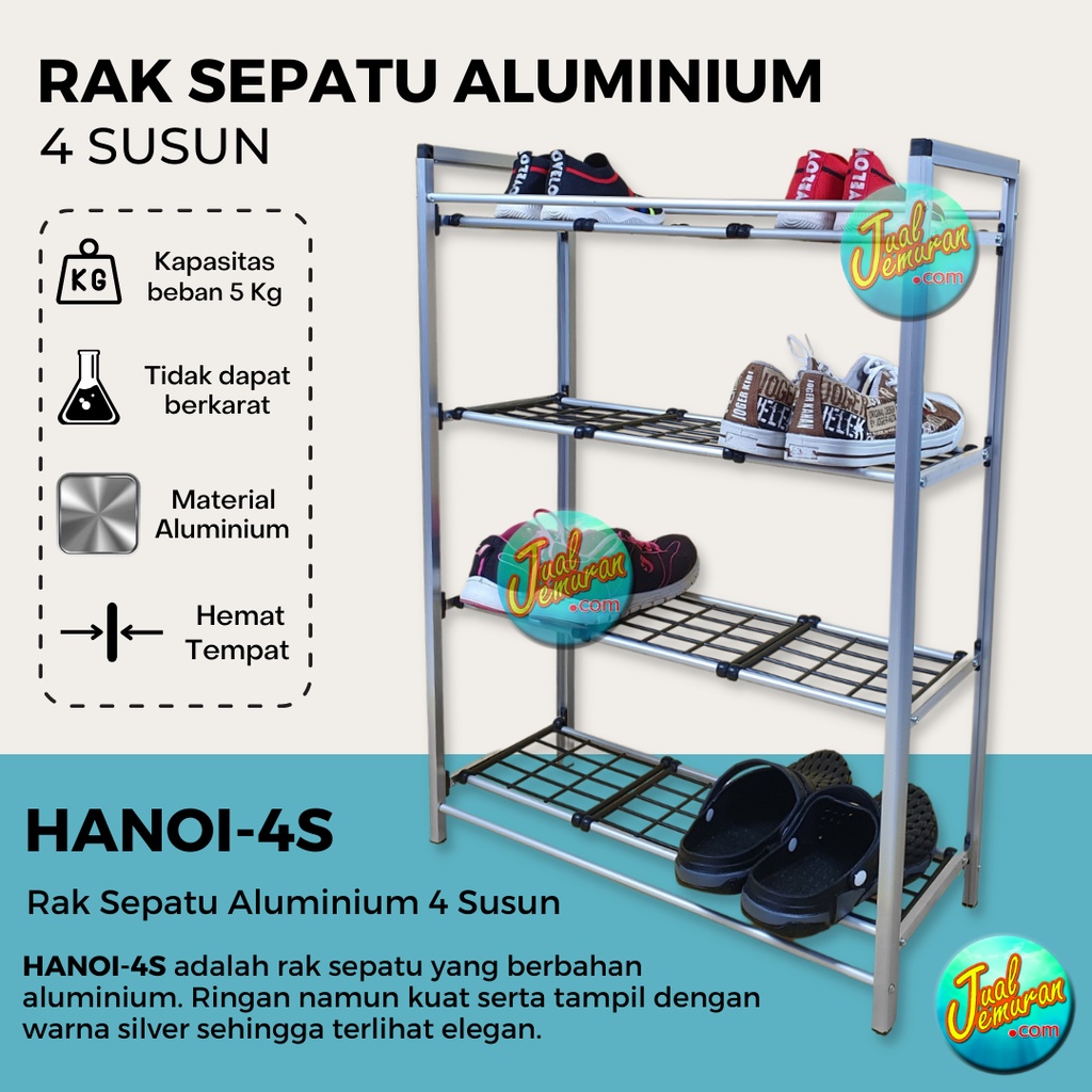 rak sepatu & sandal aluminium 4 susun / shoe rack organizer / tempat sepatu  & sendal 4 tingkat alumunium anti karat