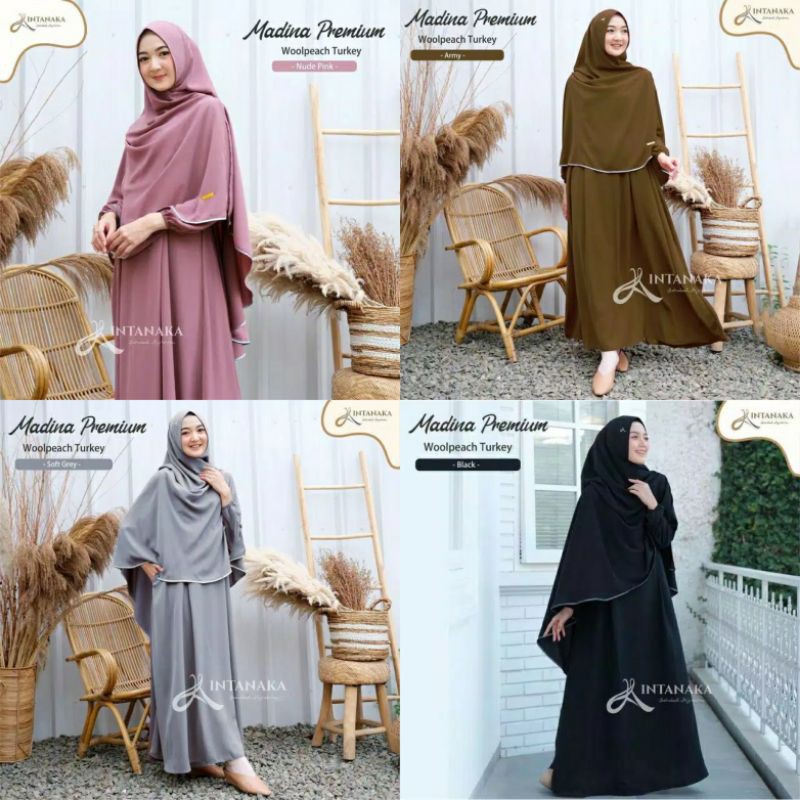 TERMURAH MADINA SYARI gamis syari polos set khimar jubah 25 warna original INTANAKA