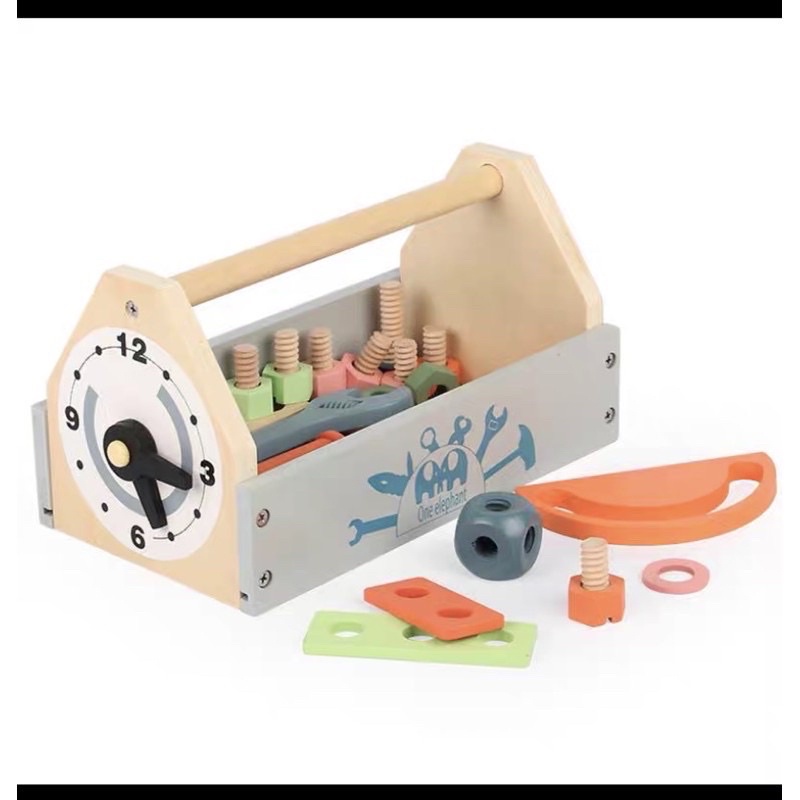 wooden tools basket toys pretend plays mainan imaginatif anak lelaki