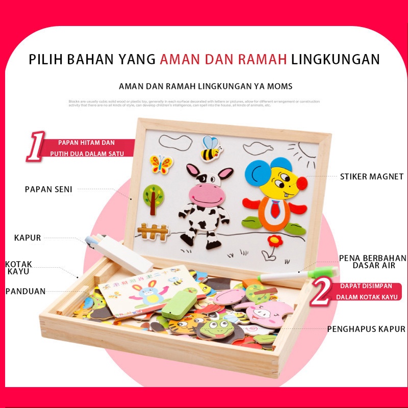 Mocababy Educational Magnetic Puzzle Board 100 Pcs Mainan Papan Tulis Anak Mainan Bayi