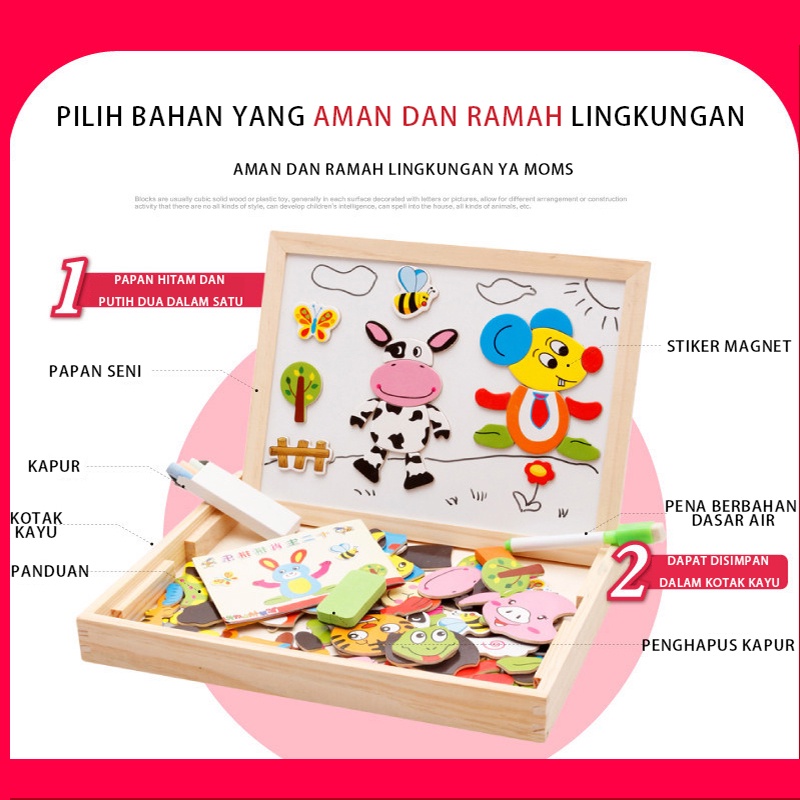 Mocababy Educational Magnetic Puzzle Board 100 Pcs Mainan Papan Tulis Anak Mainan Bayi