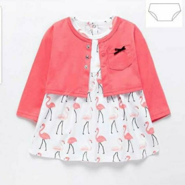 Set Cardigan Bayi/ dress romper catell love/ baju bayi dress cardigan