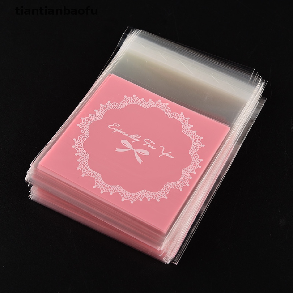 100 Pcs Tas Kemasan Kue / Permen / Hadiah Ulang Tahun Dengan Perekat Model Renda Simpul