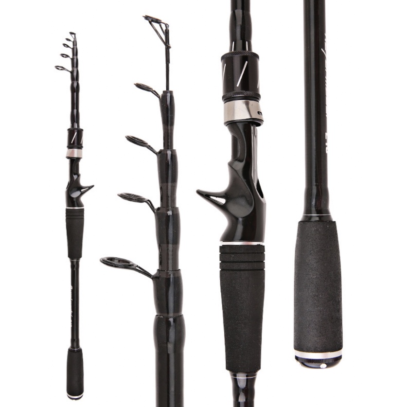 Joran Pancing Telescopic Fishing Rod 1.8m 1.6m Ultralight Weight Carbon Fiber Casting Spinning Murah Warna Hitam