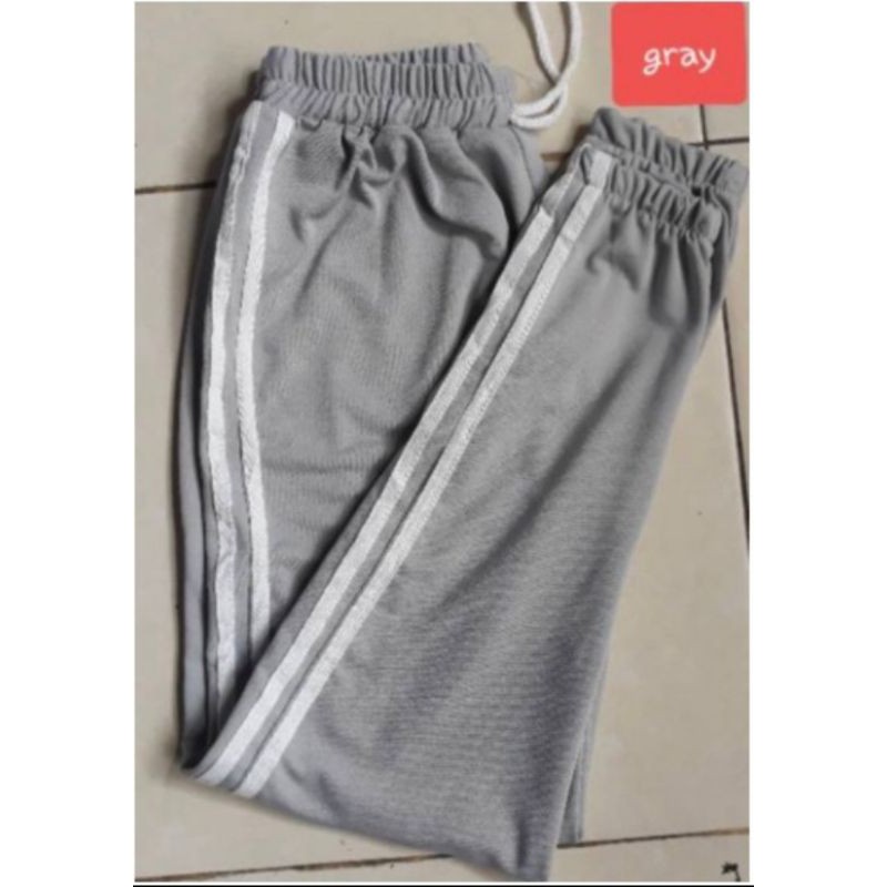 Celana joger cewek JOGER PANTS warna Abu garis putih all size fit L