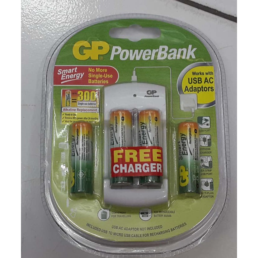 Gp Powerbank Batteries Aa 4Bp + Charger (For Aa & Aaa)