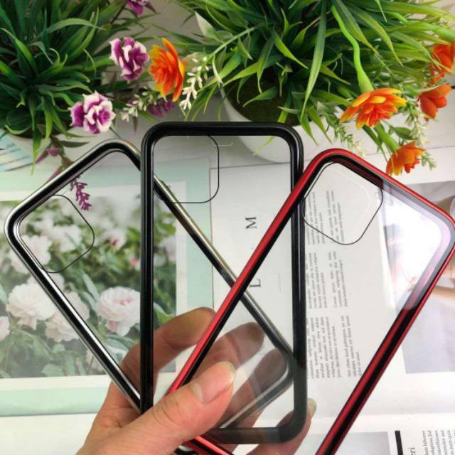 Case Magnetic Double Glass Iphone XR Premium Case 2in1 Double Glass Magnetik Case