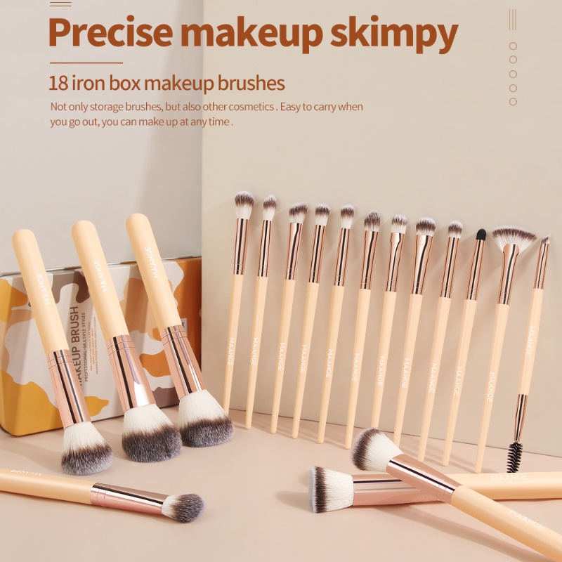 MAANGE 18Pcs Makeup Brush Set Soft Comfortable Beauty Tools with Portable Storage Box Eye/face Makeup Tools