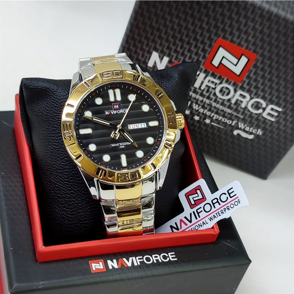Jam tangan pria Naviforce 9198 tali rantai original