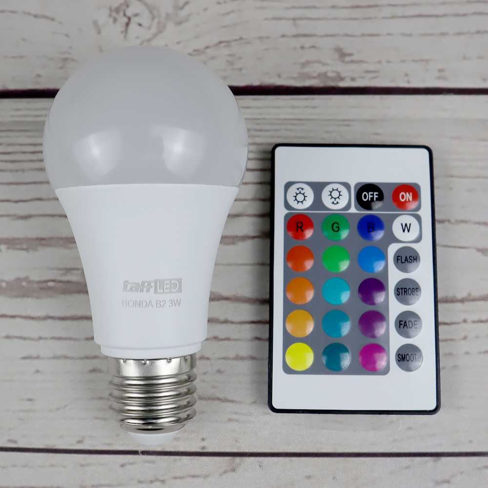 Lampu Bohlam RGB dengan Remote Control E27 3W - TaffLED B2