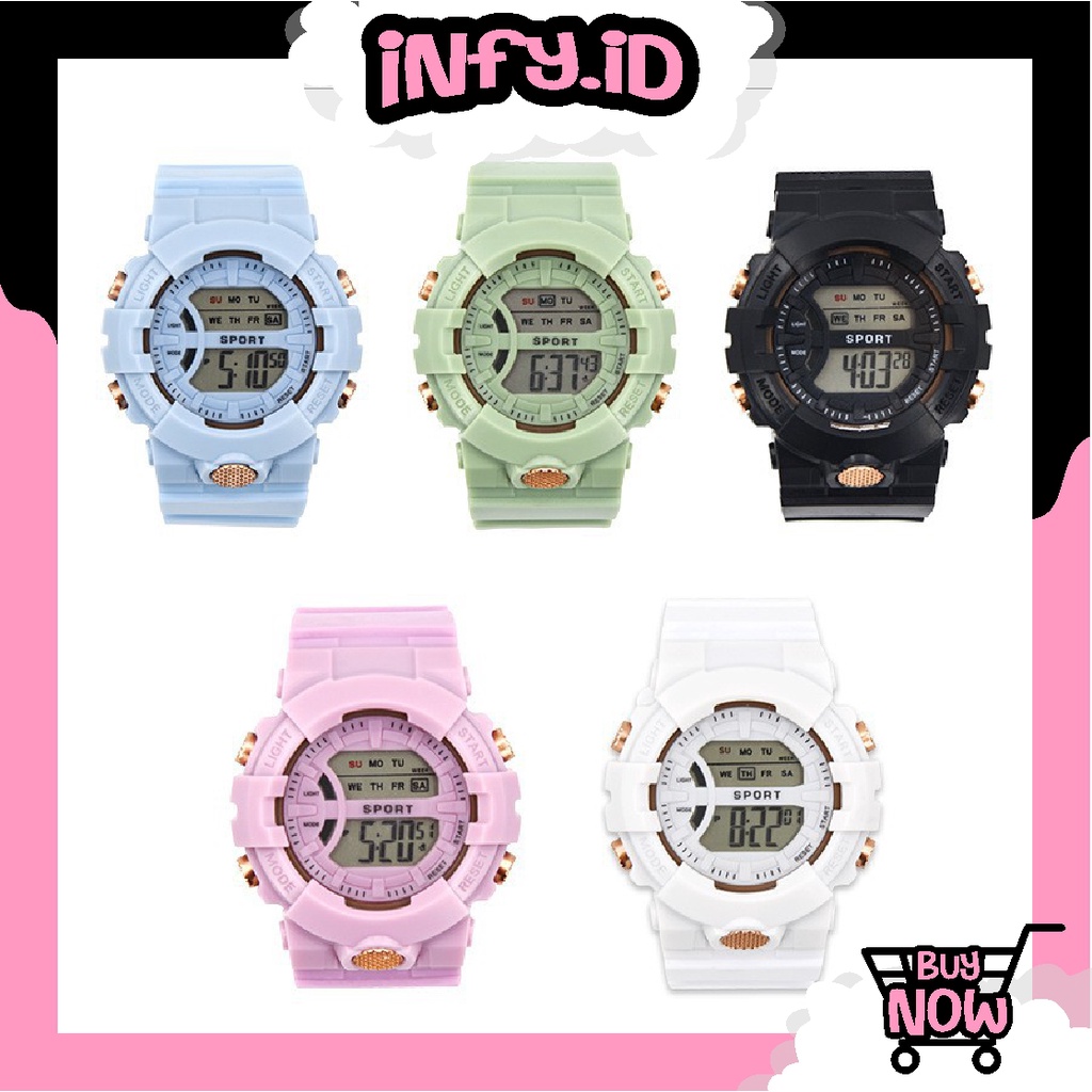 INFY - JT033 Jam Tangan Rubber Digital Sport Bulat Wanita Dan Pria Fashion Gaya Korea Import