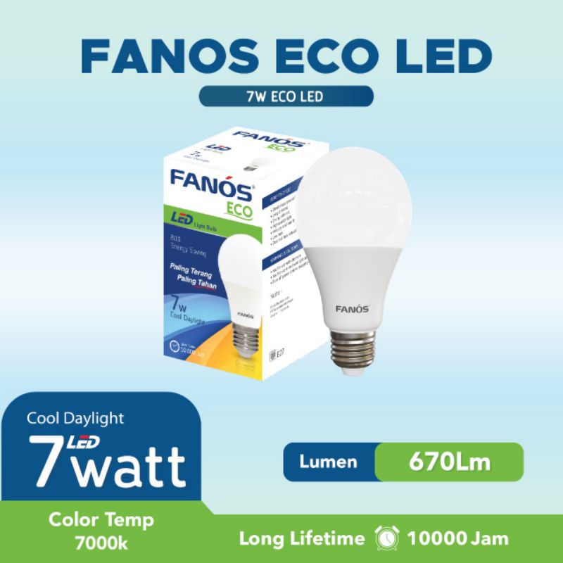 Paket 5 pcs Lampu Led Fanos Eco 7 watt Cahaya Putih Garansi 1 Tahun