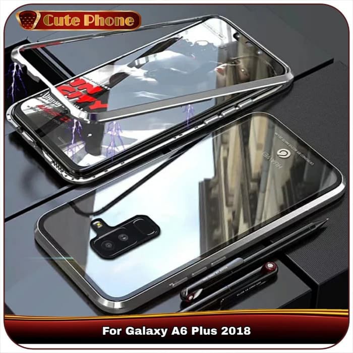 Casing Hard Case Samsung Galaxy A6 Plus Magnetic Metal Tempered Glass