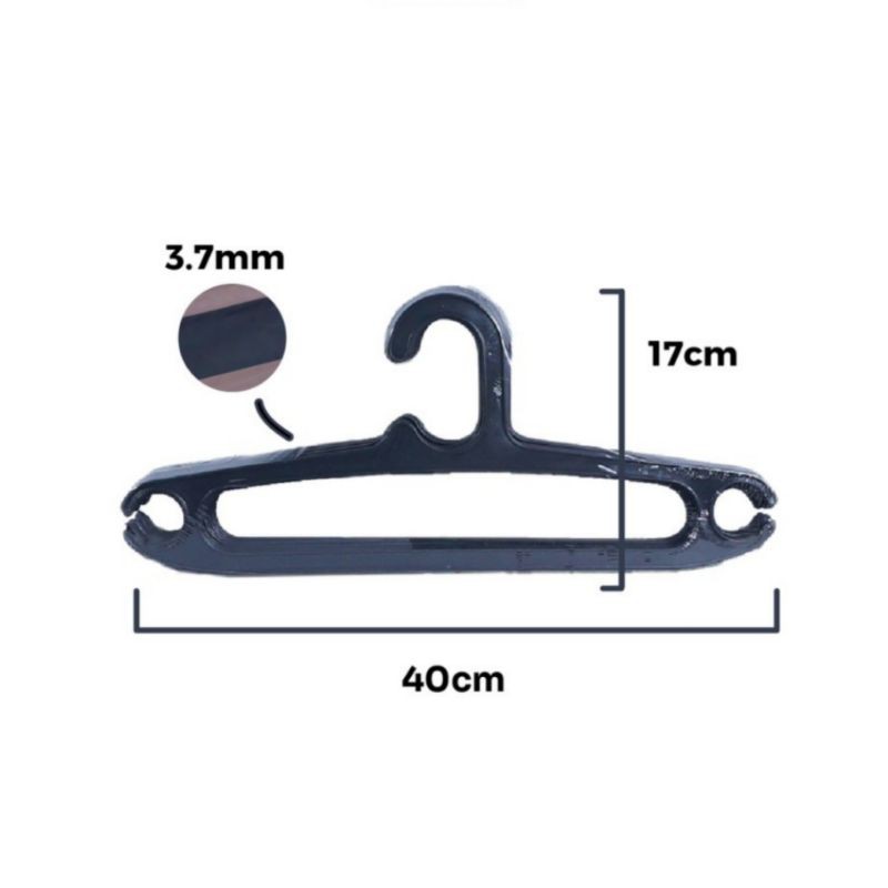 12 pcs Gantungan Baju Plastik Shine Hitam Flat Kuat - Hanger Laundry