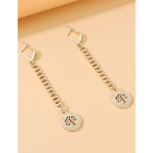 LRC Anting Fashion Gold Color Tassel Lucky Tree Chain Alloy Geometric Earrings Y64503