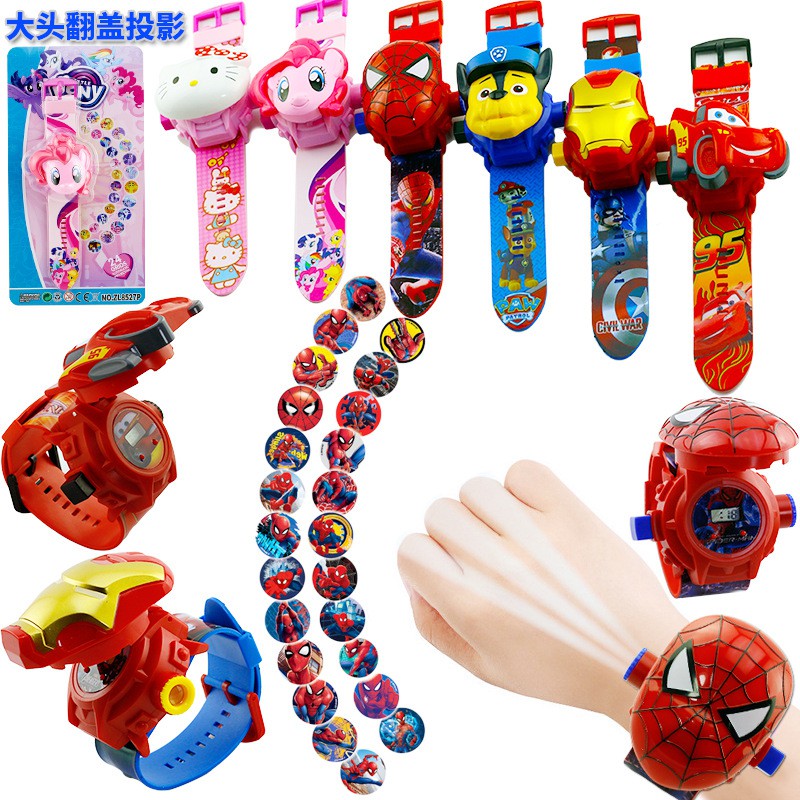 [ready stock]Jam tangan anak jam tangan laser proyektor boneka kepala jumbo karakter avengers 8527