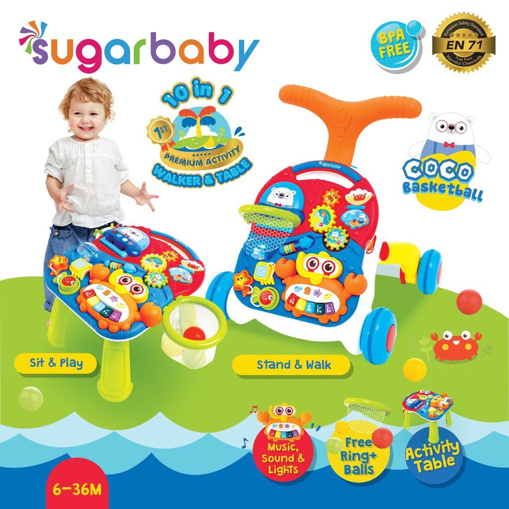 Sugar Baby 10IN1 Premium Activity Walker &amp; Table - Coco Basketball / Push Walker Baby Walker