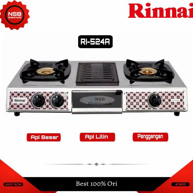 Rinnai Kompor Gas Rinai 2 Tungku Ri 524A Stenlis Stainless Api Lilin Sansalvador13