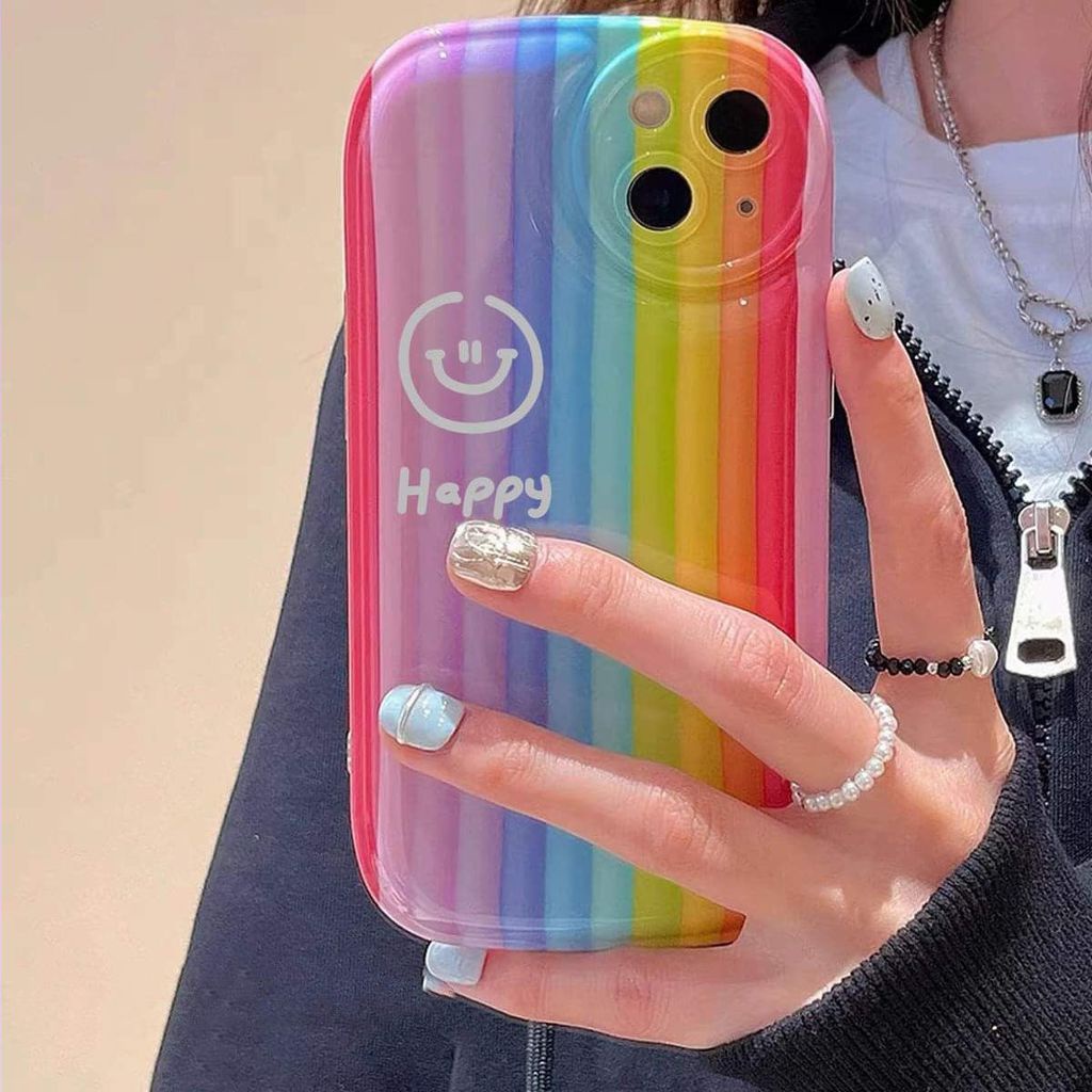 Casing Soft Case Motif Smiley Face Warna Pelangi Untuk Iphone 13pro / max / 12 / 11 / xr / xs / 8p nnlk