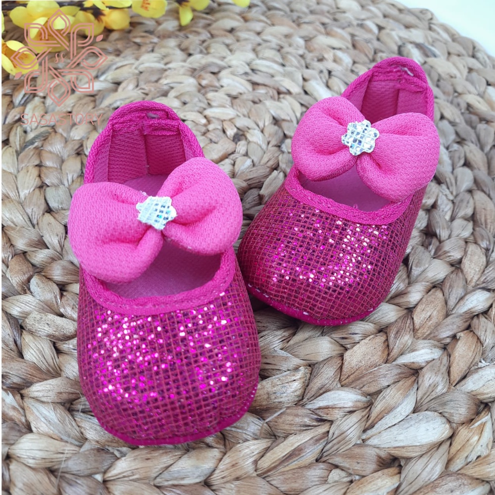 SEPATU PREWALKER BABY BAYI ANAK PEREMPUAN 0-12 BULAN GEL MANIK PITA BLING BLING FP06