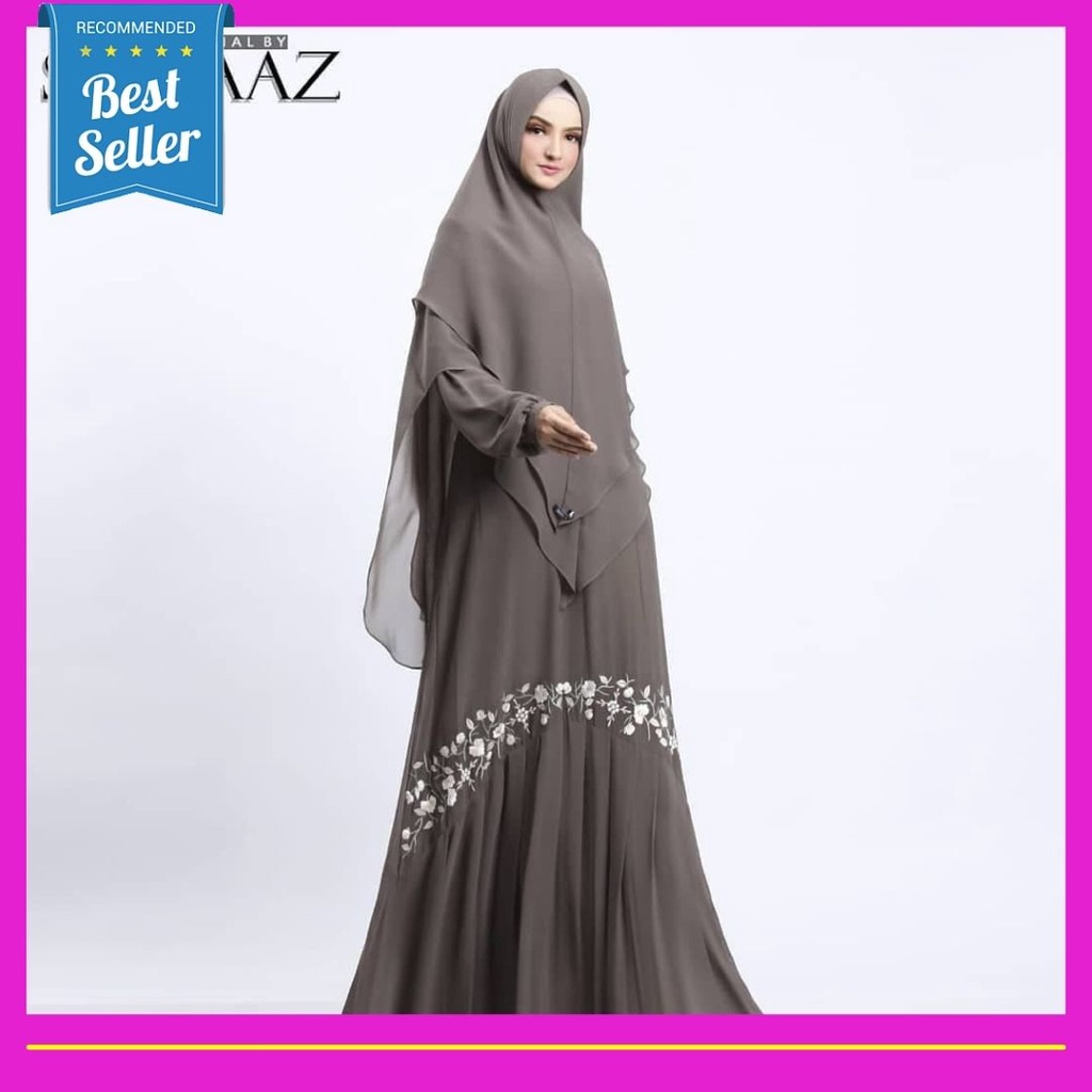 Shiraz Gamis Syari Set Kerudung Khimar Baju Muslim Wanita Motif Bordir Pakaian Kondangan Setelan Har