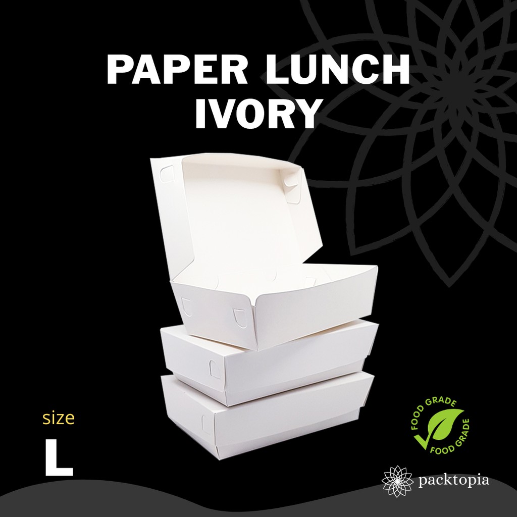 PAPER LUNCH BOX IVORY PUTIH LAMINASI UKURAN L