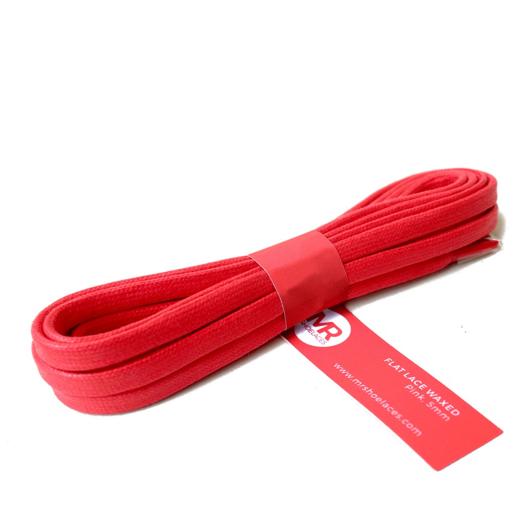 MR Shoelaces FL07 Pink (Merah Muda) Tali Sepatu Lilin 5mm Gepeng Flat Pipih (Waxed Laces) 90cm 100cm 120cm 150cm 180cm 200cm (Waxed Laces) - Premium Shoelace