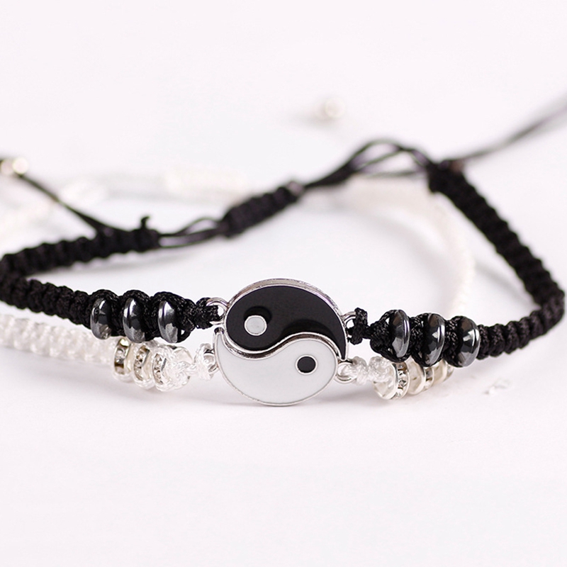 1pair Couple Bracelets Hematite Leather Cord Braid Bracelet Chinese Yin Yang Tai Chi Alloy Pendant Two piece Woven Lover Bracelet Gift|Charm Bracelets