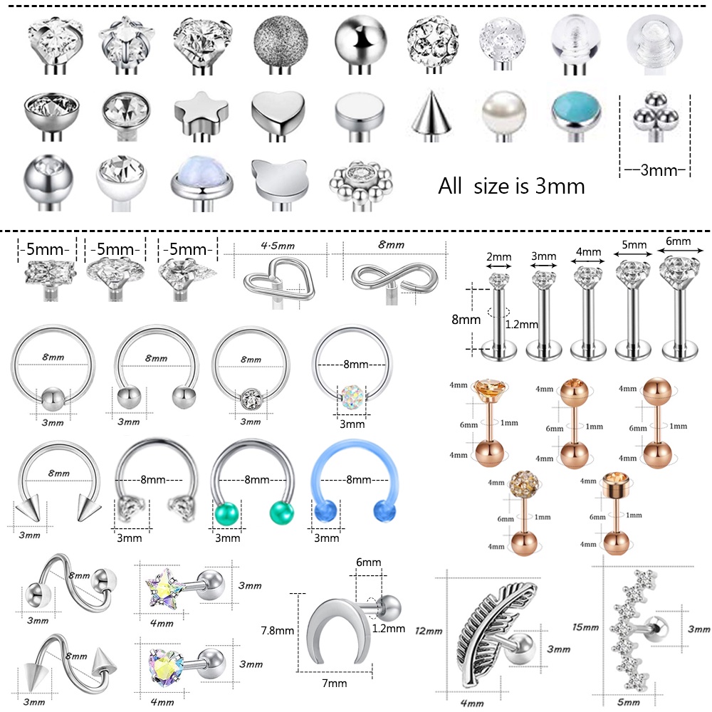 1 Set 16G Cartilage Earrings Tragus Earring Surgical Steel Lip Rings Conch Rook Daith Piercing Jewelry Crystal Lip Rings