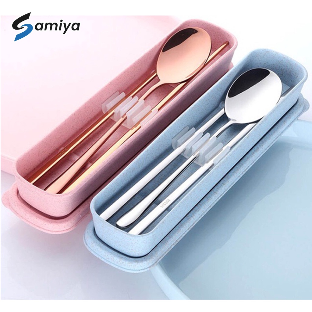 sendok sumpit korea stainless / chopstick spoon korea / sujeo set korea FREE KOTAK BOX ( TERIMA CUSTOM PRINT NAMA dan LOGO )