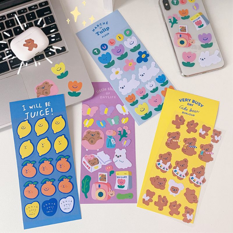 

1Pcs Sticker tulip bear journaling decoration/Sticker aesthetic beruang lucu untuk dekorasi diary planner
