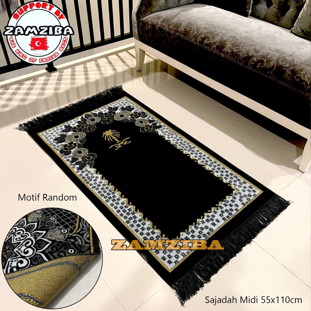 Sajadah Bulu Turkey BLACK ukuran meduim 55cm x 110 cm