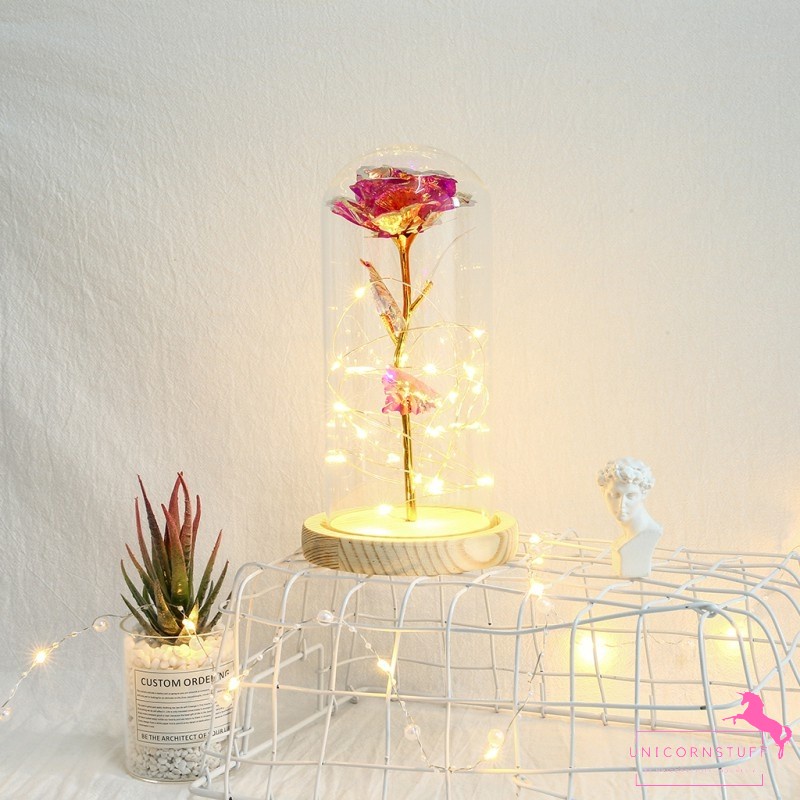 Methalic Series - Galaxy Rainbow Kiss Miniatur Flower Dome Bunga Lampu Kaca Ulang Tahun Valentine Kado Pacar Hadiah Unik Perempuan Graduation Anniversary Awet Flower Mawar Dome Kayu Belle flower Murah Tidak Layu