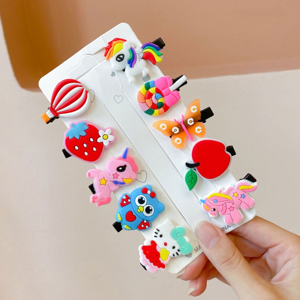 ED - 10PCS / SET JEPIT RAMBUT ANAK SET TERMURAH / JEPITAN RAMBUT ANAK MOTIF KARAKTER KARTUN-JPT - APPLE