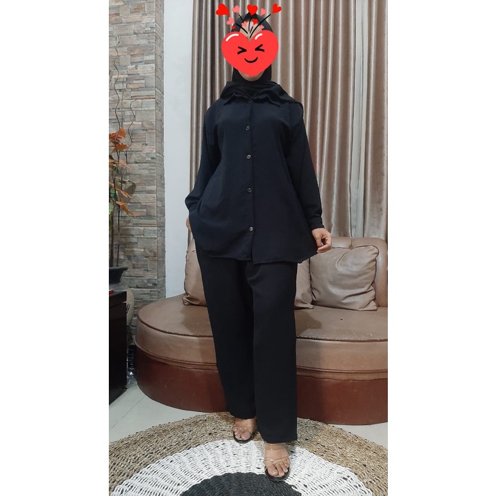 ONE SET SETELAN CRINKLE AIRFLOW IMPORT PREMIUM KEMEJA POLOS BEST SELLER LD 120 PIYAMA  WANITA JUMBO LENGAN PANJANG TERLARIS