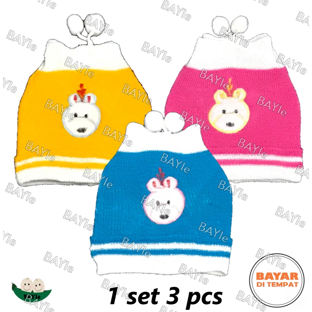 Babysmart - 3 PCS Topi Bayi Rajut / Siet New Born Hat &amp; Socks Baby