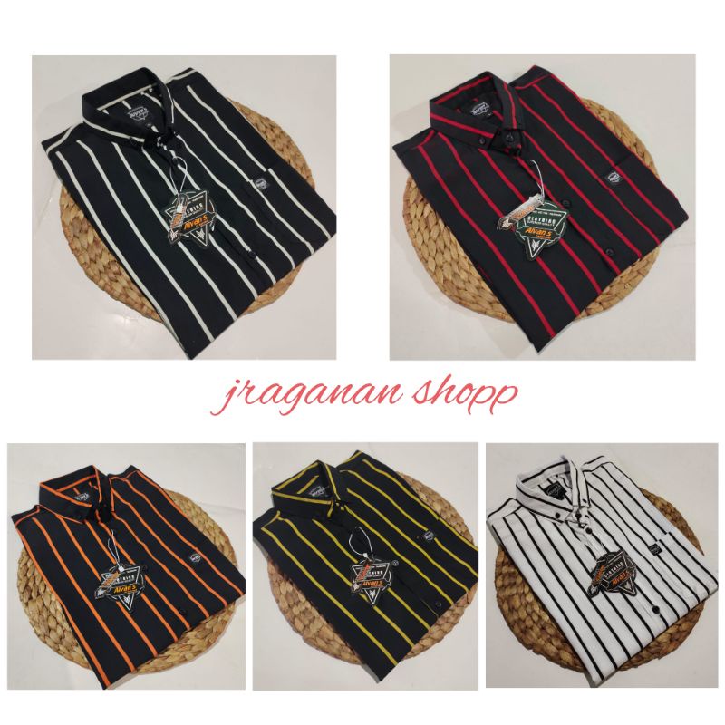 Kemeja Pria Motif Salur  /  Hem Pria Motif Lengan Pendek Premium