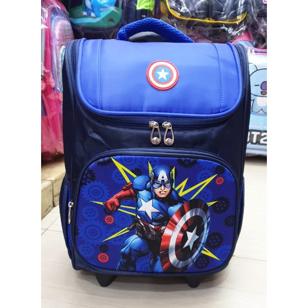 TAS TROLLEY DORONG ANAK SEKOLAH SD ( 16&quot; )LAKI LAKI PANDA POLOS + PANDA DINO KARAKTER SUPER JAGOAN BINTANG KAIN NYLON IMPORT ( PANDA 16inch SD )