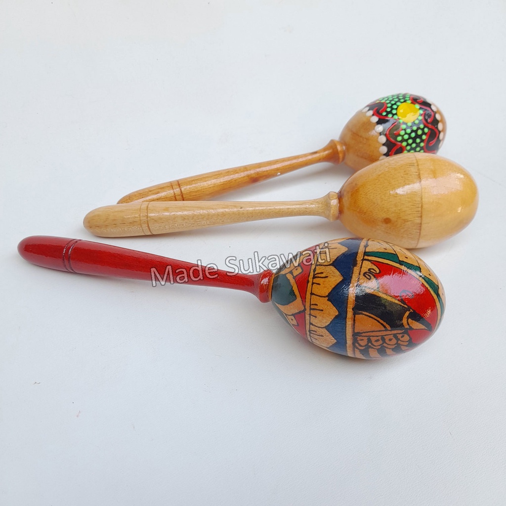 Alat musik marakas shaker telur stik kayu maracas lukis mainan anak